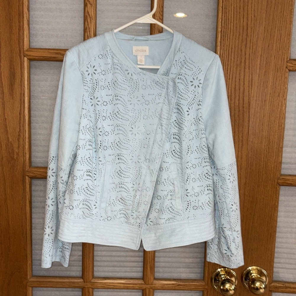 EUC Chicos 1 Laser Cut Suede Blue Moto Jacket